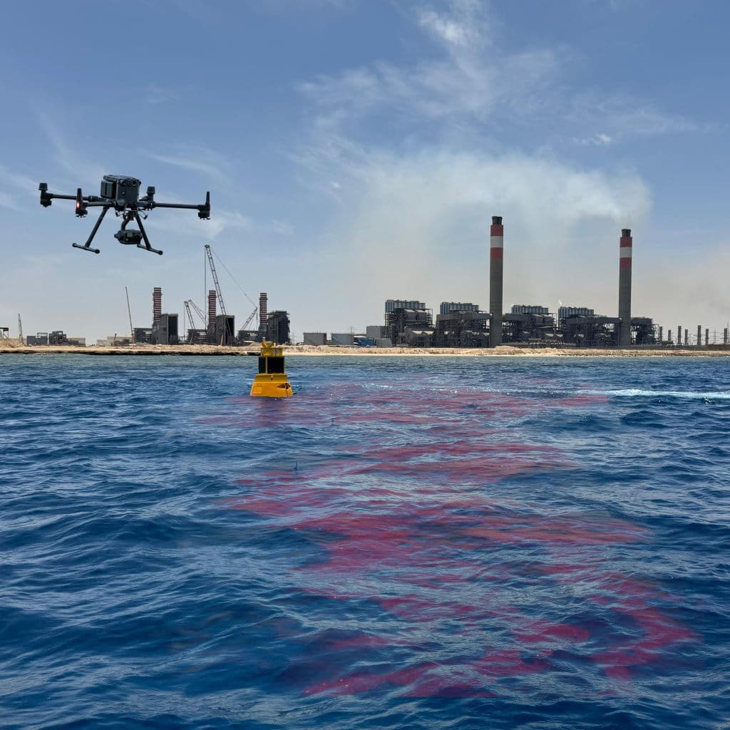 Drone capturing oil spill
